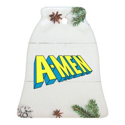 Comic Superhero Styled A-MEN  Ceramic Bell Ornament