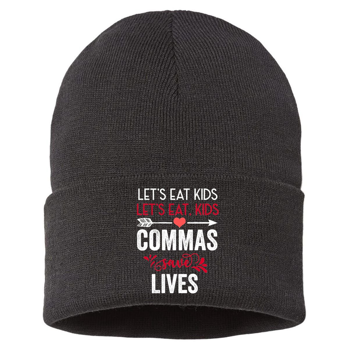 Commas Save Lives Funny Sustainable Knit Beanie