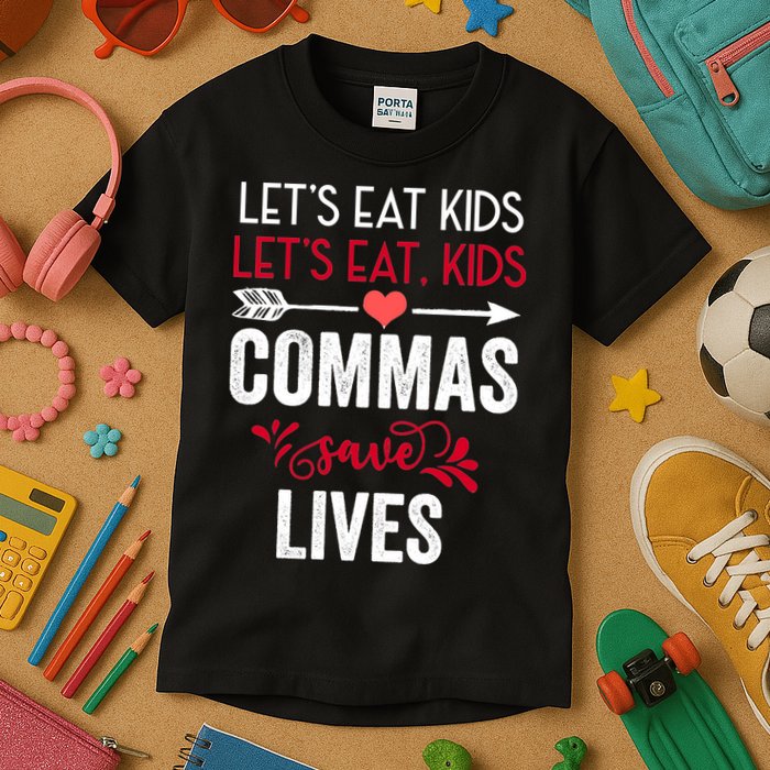 Commas Save Lives Funny Kids T-Shirt