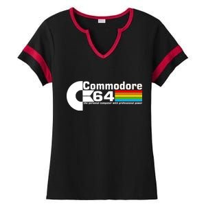 Commodore 64 Retro Computer Ladies Halftime Notch Neck Tee