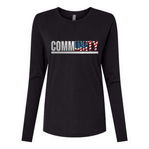 Community USA Flag Womens Cotton Relaxed Long Sleeve T-Shirt