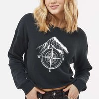 Compass Guide Mountain Cropped Pullover Crew