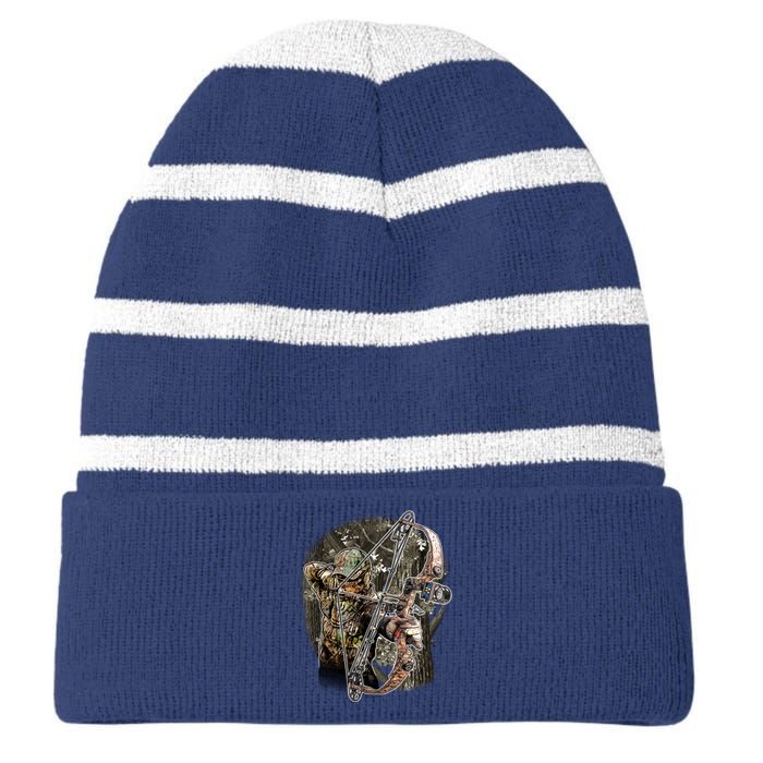 Compound Bow And Arrow Hunter Striped Beanie with Solid Band