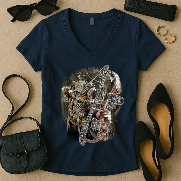 Compound Bow And Arrow Hunter Women's V-Neck T-Shirt