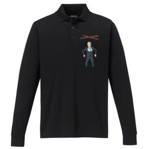 Confused Anti Joe Biden Puppet Funny Performance Long Sleeve Polo