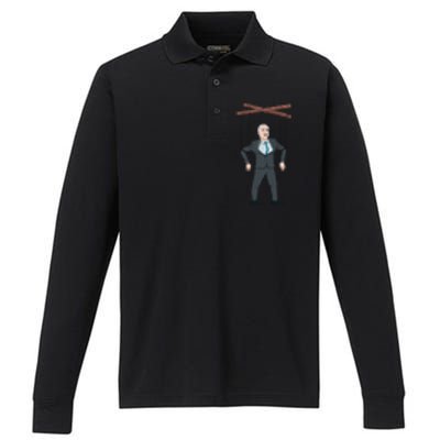 Confused Anti Joe Biden Puppet Funny Performance Long Sleeve Polo