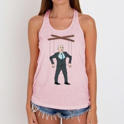 Confused Anti Joe Biden Puppet Funny Women's Knotted Racerback Tank