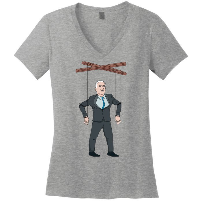 Confused Anti Joe Biden Puppet Funny Women's V-Neck T-Shirt