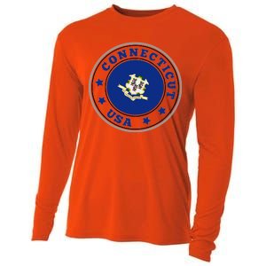 Connecticut State Flag Circle Cooling Performance Long Sleeve Crew