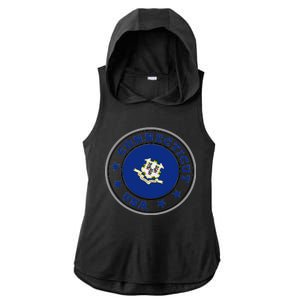 Connecticut State Flag Circle Ladies PosiCharge Tri-Blend Wicking Draft Hoodie Tank