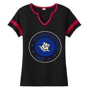 Connecticut State Flag Circle Ladies Halftime Notch Neck Tee