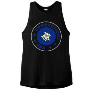 Connecticut State Flag Circle Ladies PosiCharge Tri-Blend Wicking Tank