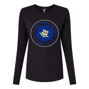 Connecticut State Flag Circle Womens Cotton Relaxed Long Sleeve T-Shirt