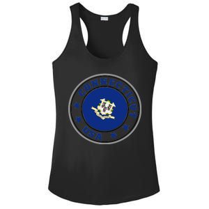 Connecticut State Flag Circle Ladies PosiCharge Competitor Racerback Tank