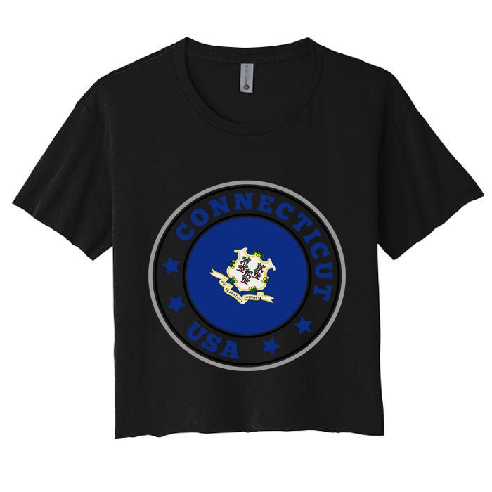 Connecticut State Flag Circle Women's Crop Top Tee