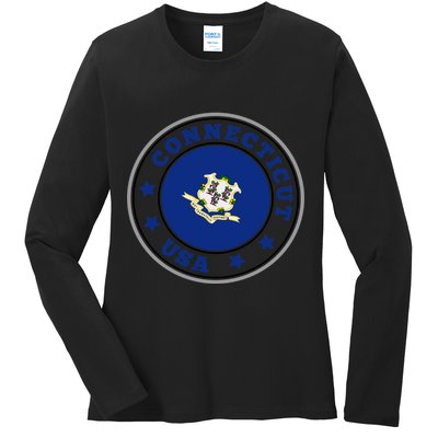 Connecticut State Flag Circle Ladies Long Sleeve Shirt