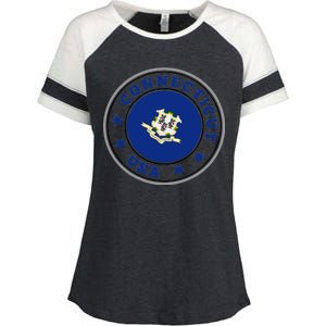 Connecticut State Flag Circle Enza Ladies Jersey Colorblock Tee