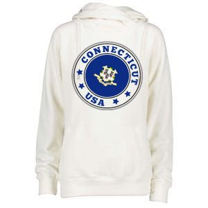 Connecticut State Flag Circle Womens Funnel Neck Pullover Hood