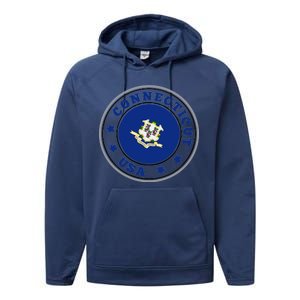 Connecticut State Flag Circle Performance Fleece Hoodie