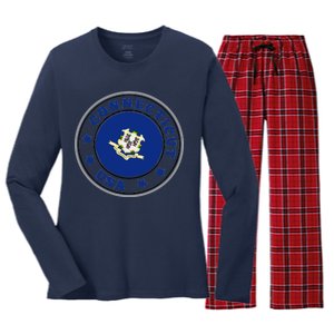 Connecticut State Flag Circle Women's Long Sleeve Flannel Pajama Set 