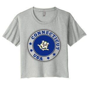 Connecticut State Flag Circle Women's Crop Top Tee