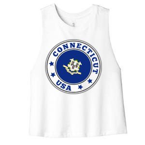 Connecticut State Flag Circle Women's Racerback Cropped Tank