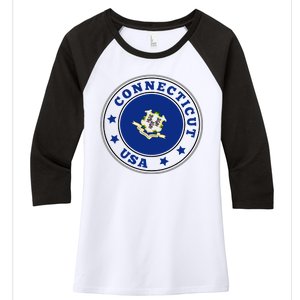 Connecticut State Flag Circle Women's Tri-Blend 3/4-Sleeve Raglan Shirt