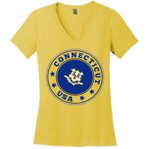 Connecticut State Flag Circle Women's V-Neck T-Shirt