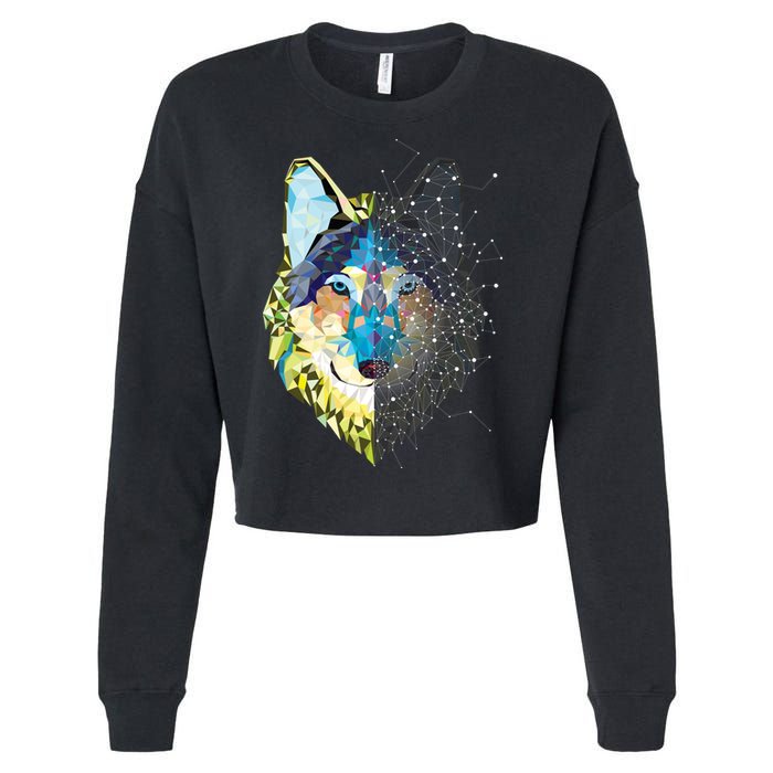 Constellation Pixel Wolf Cropped Pullover Crew