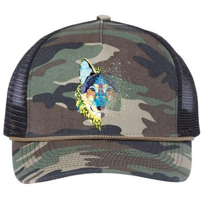 Constellation Pixel Wolf Retro Rope Trucker Hat Cap