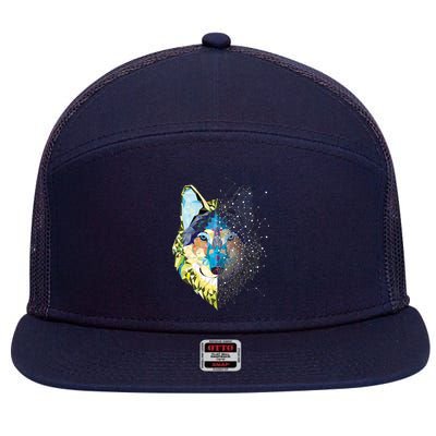 Constellation Pixel Wolf 7 Panel Mesh Trucker Snapback Hat