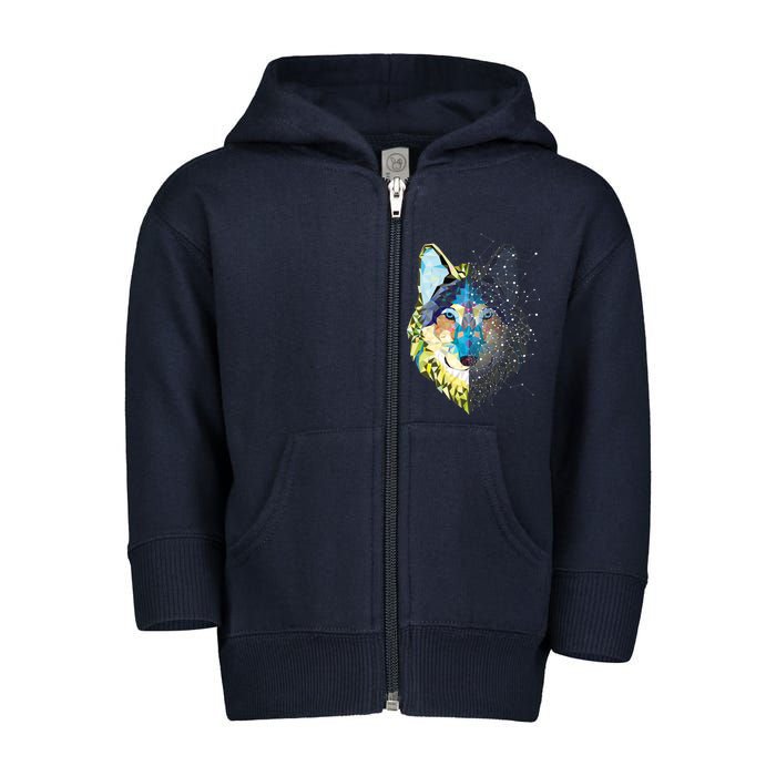 Constellation Pixel Wolf Toddler Zip Fleece Hoodie