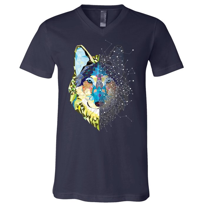 Constellation Pixel Wolf V-Neck T-Shirt