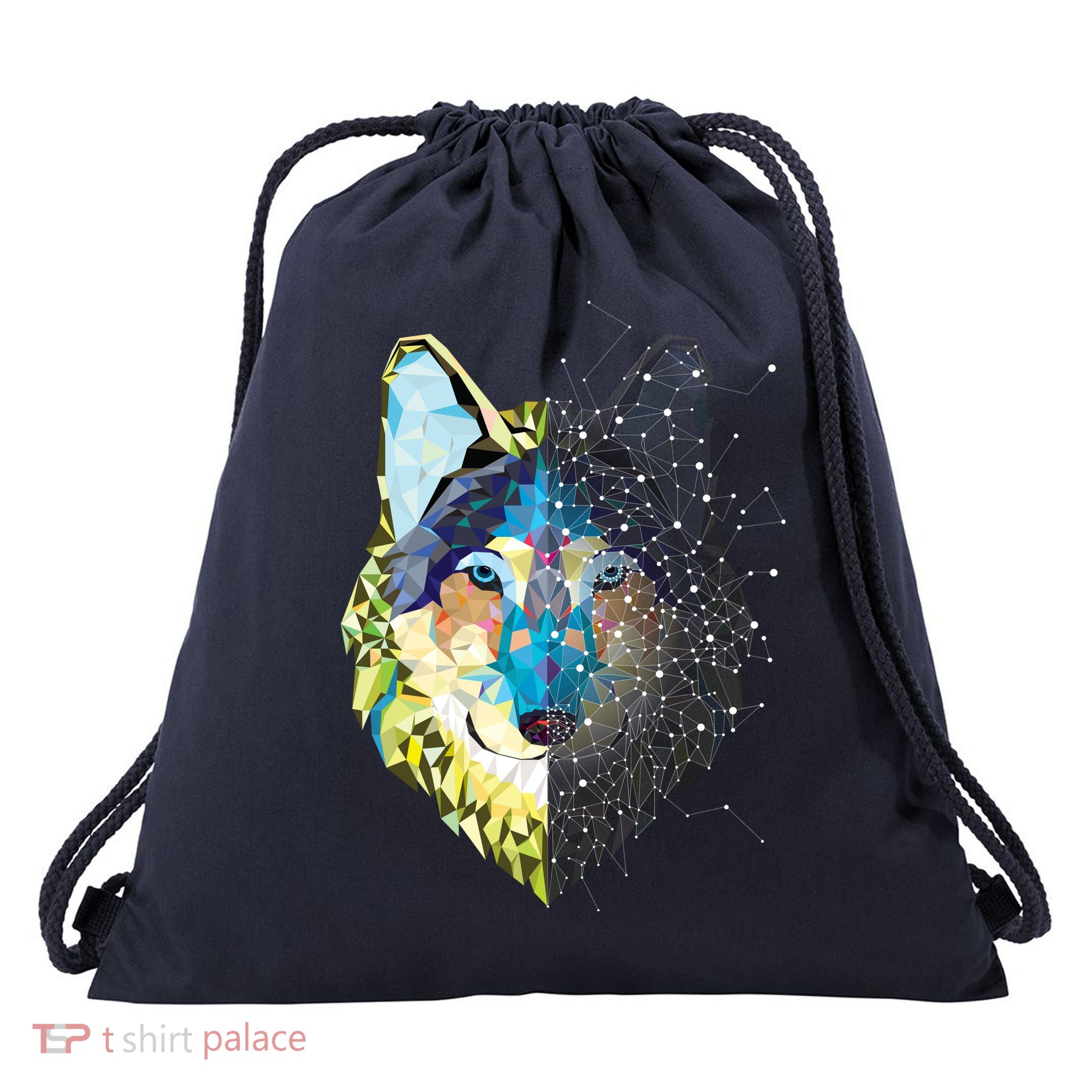 Constellation Pixel Wolf Drawstring Bag