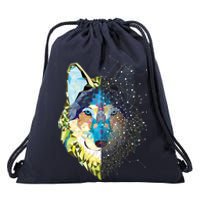 Constellation Pixel Wolf Drawstring Bag