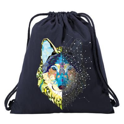 Constellation Pixel Wolf Drawstring Bag