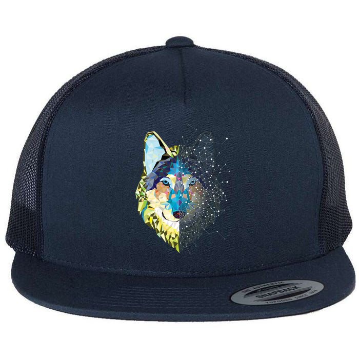 Constellation Pixel Wolf Flat Bill Trucker Hat