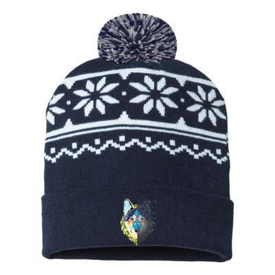 Constellation Pixel Wolf USA-Made Snowflake Beanie