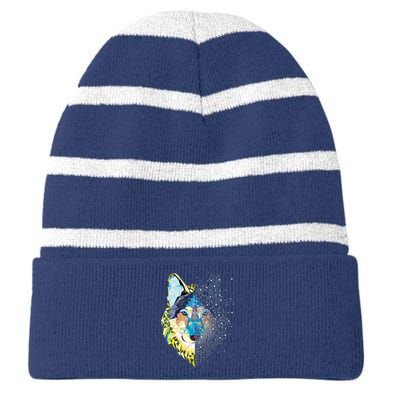 Constellation Pixel Wolf Striped Beanie with Solid Band