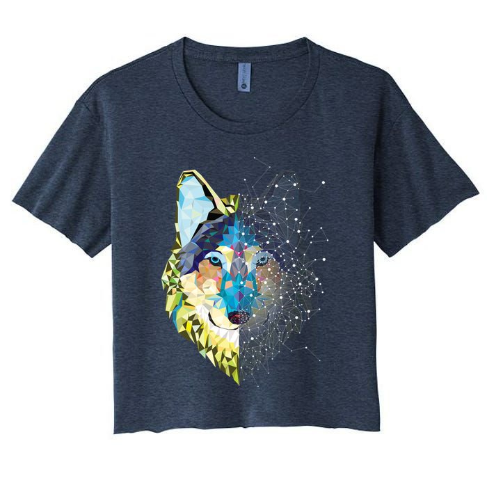 Constellation Pixel Wolf Women's Crop Top Tee