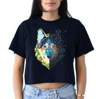 Constellation Pixel Wolf Women's Crop Top Tee