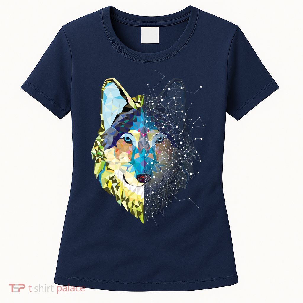 Constellation Pixel Wolf Womens T-Shirt