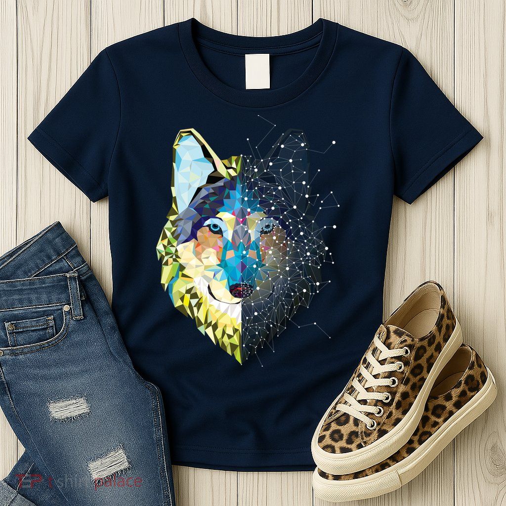 Constellation Pixel Wolf Womens T-Shirt