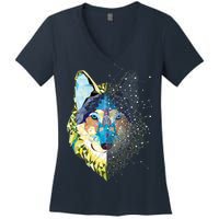 Constellation Pixel Wolf Women's V-Neck T-Shirt