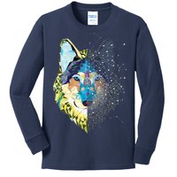 Constellation Pixel Wolf Kids Long Sleeve Shirt