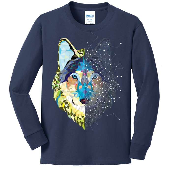 Constellation Pixel Wolf Kids Long Sleeve Shirt