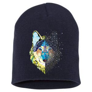 Constellation Pixel Wolf Short Acrylic Beanie