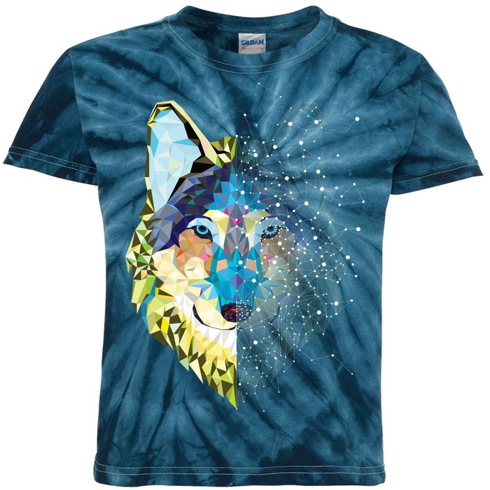 Constellation Pixel Wolf Kids Tie-Dye T-Shirt