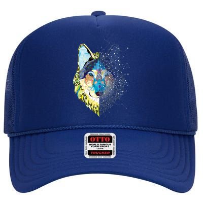 Constellation Pixel Wolf High Crown Mesh Back Trucker Hat