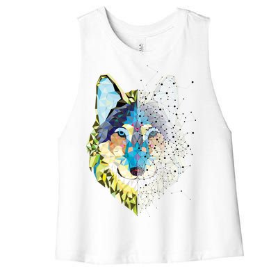 Constellation Pixel Wolf Women's Racerback Cropped Tank